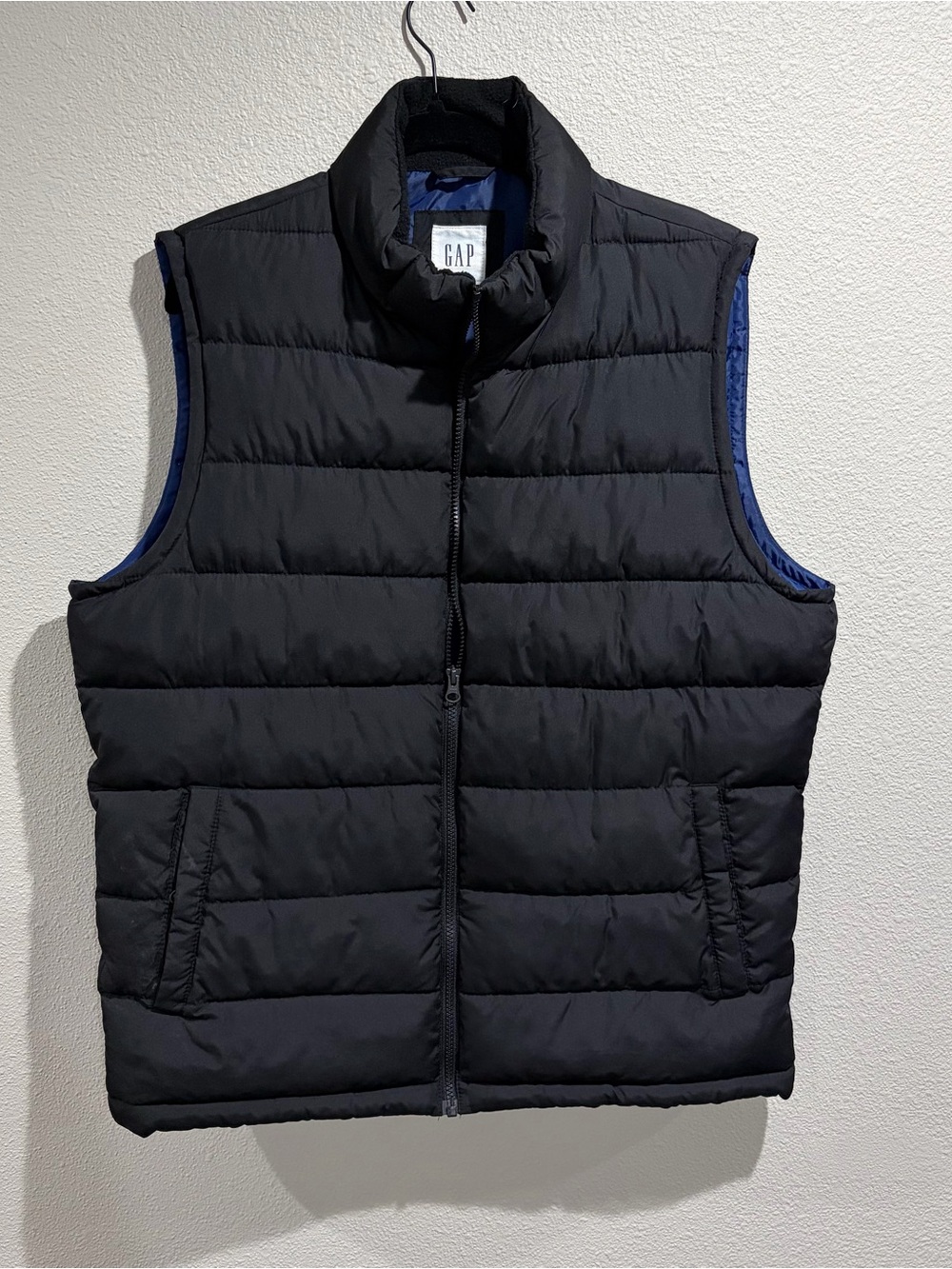 GAP Men's Black Quilted Puffer Vest with Blue Lining